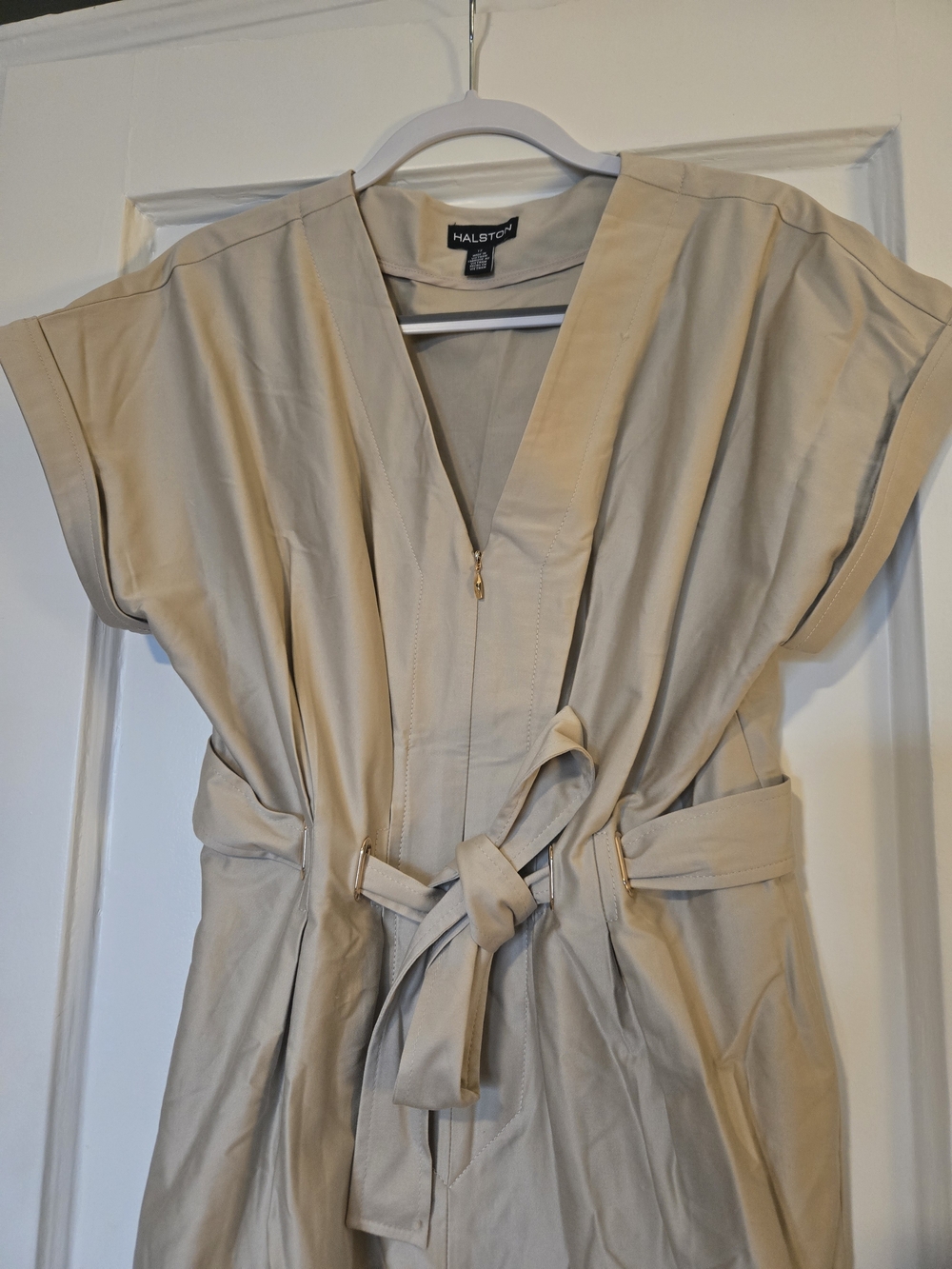 Halston Heritage Tan Midi Dress with Sleek Belt